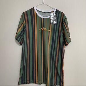 Man Green, Gold and Multicolor Striped Men's Shirt‎ Size XL NWT